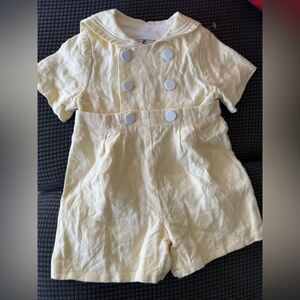 Vintage Yellow Short Sleeve Romper with White Buttons